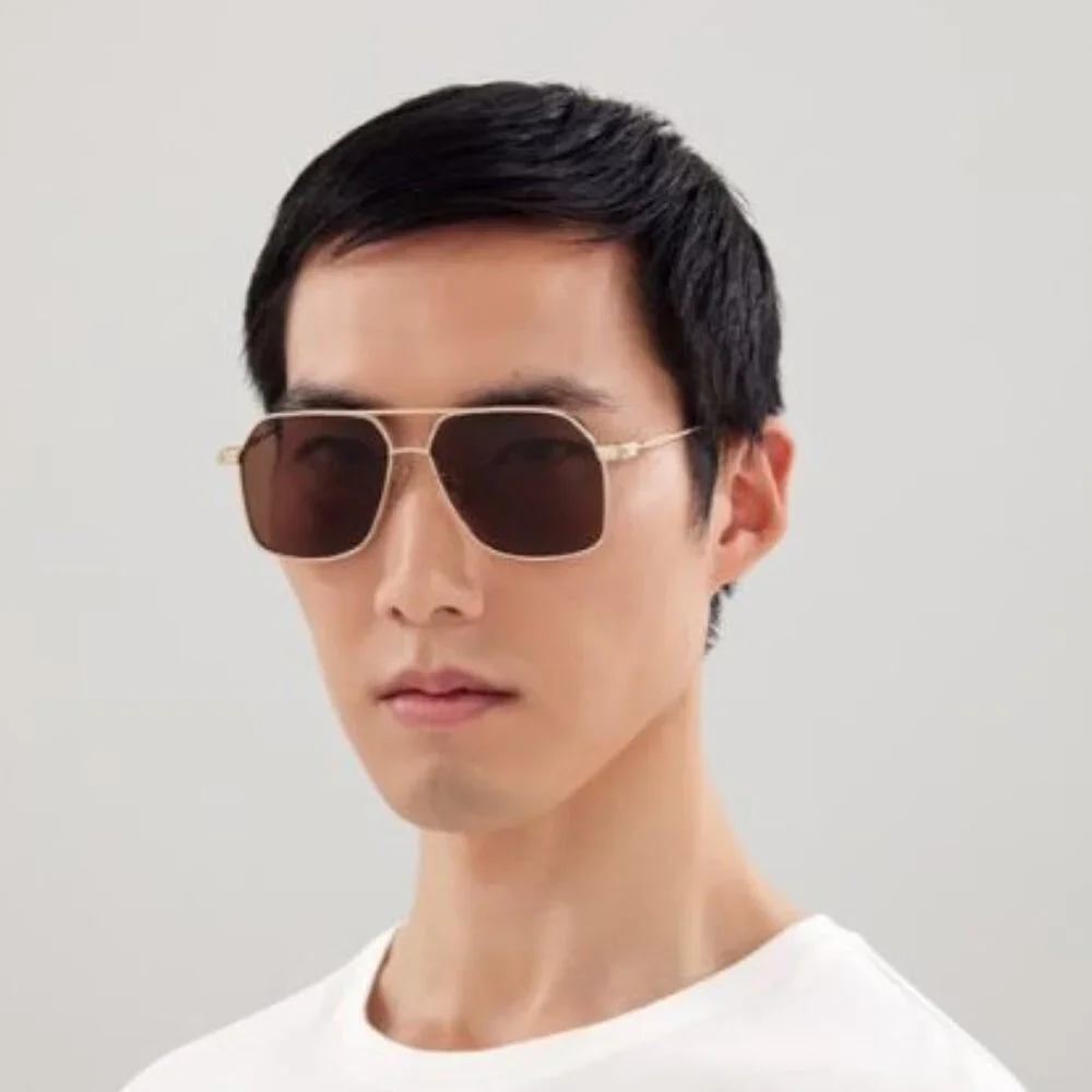 NEW ALEXANDER MCQUEEN AM0372S 002 PILOT GOLD SUNGLASSES ALEXANDER MCQUEEN